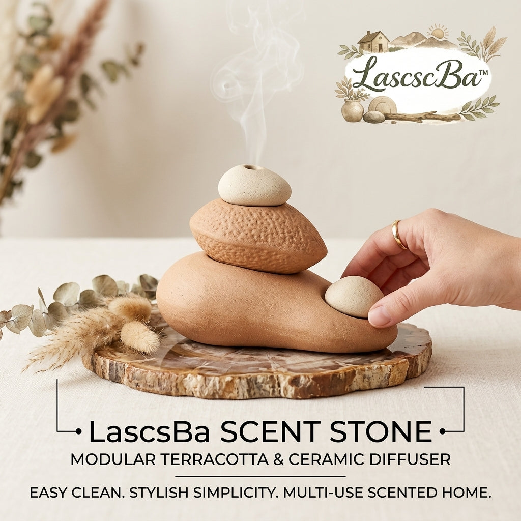 LascscBa™ Modular Terracotta Ceramic Scent Stone Diffuser | Natural Clay Passive Essential Oil Diffuser & Incense Cone Burner | Earthy Japandi Home Decor for Meditation, Yoga & Relaxing Aromatherapy